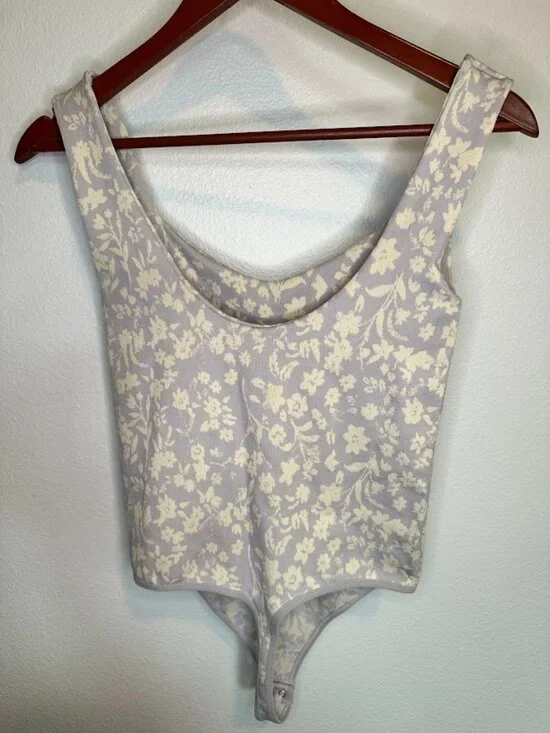 Intimately Free People Clean Lines Lavender Floral Boho Thong Bodysuit - Medium - Picture 3 of 9